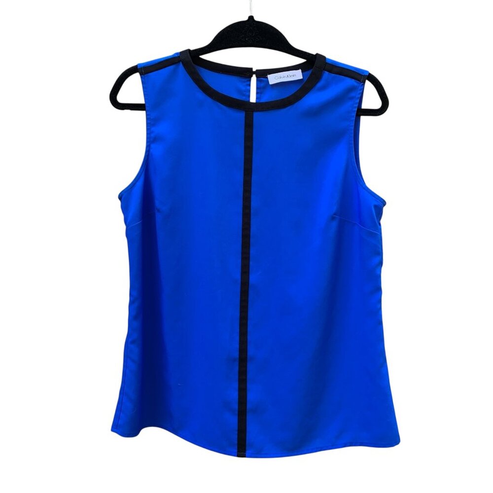Calvin Klein Bright Blue & Black Sleeveless Blouse Womens Size Small